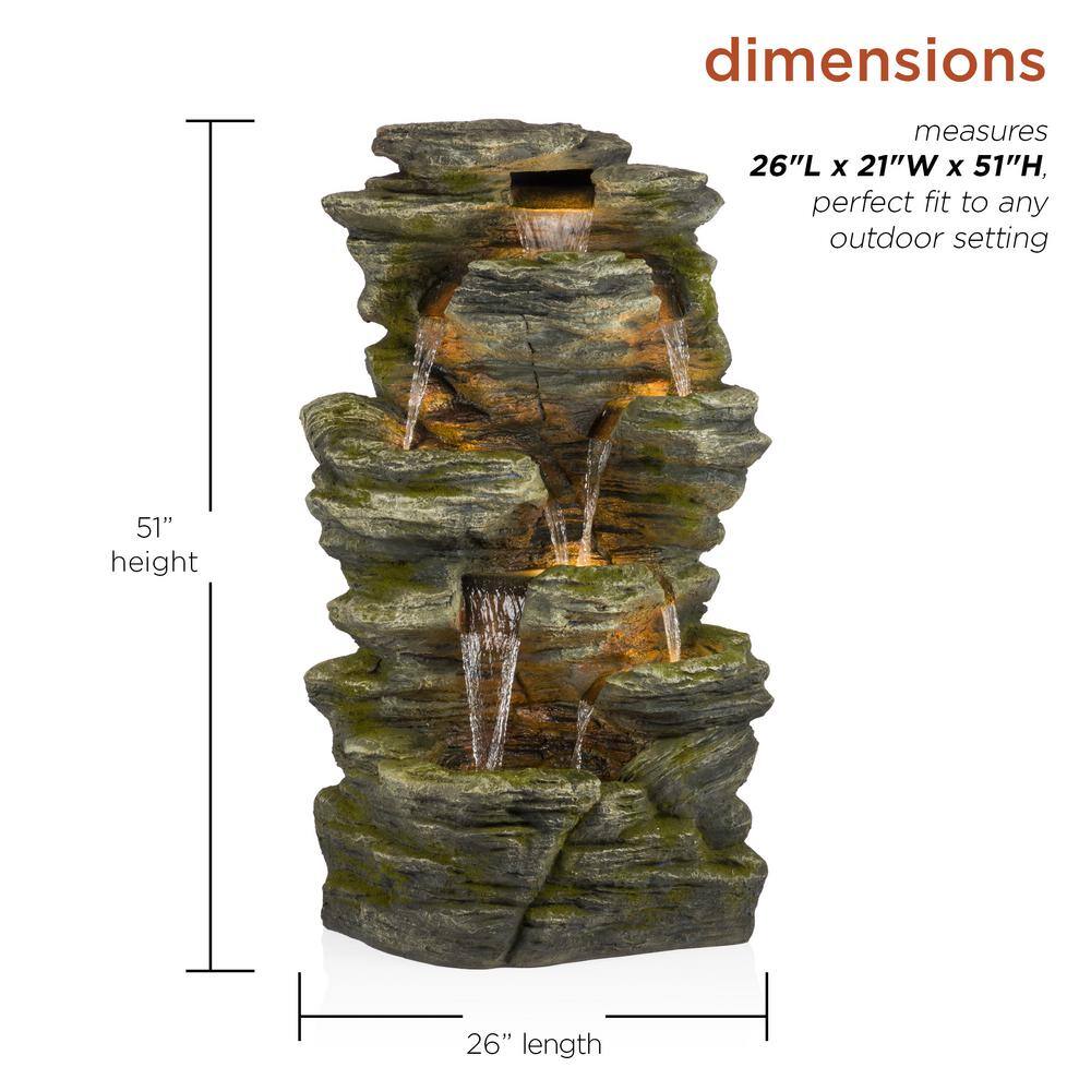 Alpine Cascading Rock Fountain with LED Light, 51" Tall