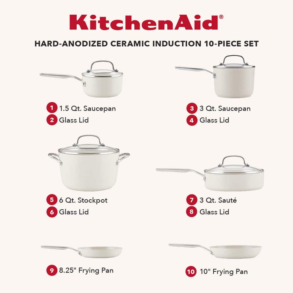 10-Piece Hard-Anodized Aluminum Ceramic Nonstick Induction Cookware Set Porcelain White