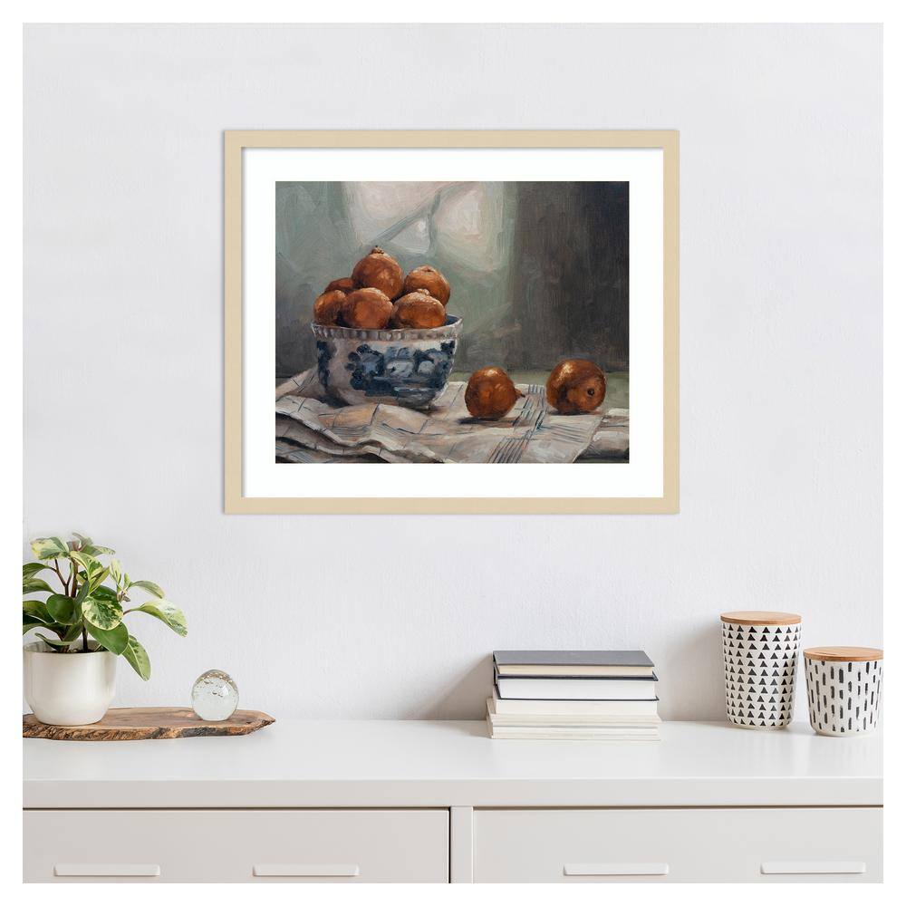 Svelte Natural Framed Realism Art Print of Oranges in Bowl