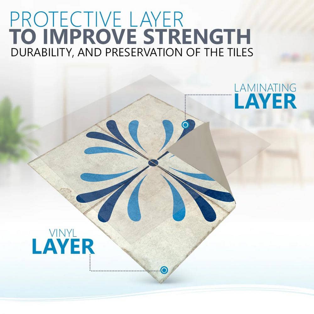Antique White and Blue Vinyl Peel and Stick Mosaic Tile Set