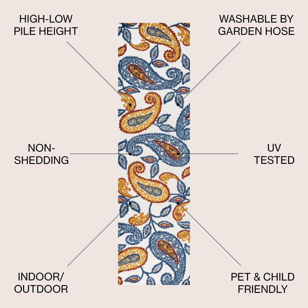 Boho Paisley Orange/Blue Synthetic Indoor/Outdoor Area Rug