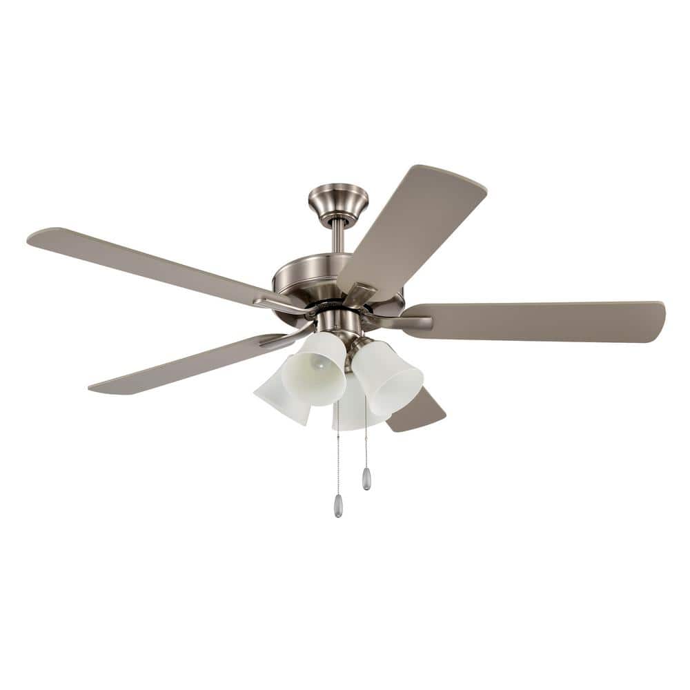 52'' Brushed Nickel Ceiling Fan with Light Kit and Reversible Blades