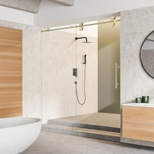 Lazaro 60 in. W x 78 in. H Sliding Frameless Shower Door in Brushed Gold Finish with Clear Glass