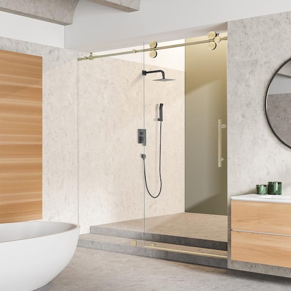 Altair Lazaro 60 in. W x 78 in. H Sliding Frameless Shower Door in Brushed Gold Finish with Clear Glass