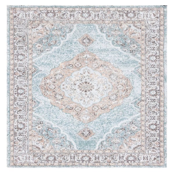 Classic Vintage 6 ft. x 6 ft. Sage/Green Border Distressed Square Area Rug