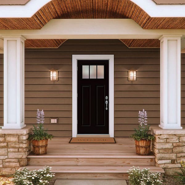32 in. x 80 in. 3 Lite Craftsman Black Painted Steel Prehung Right-Hand Outswing Front Door w/Brickmould