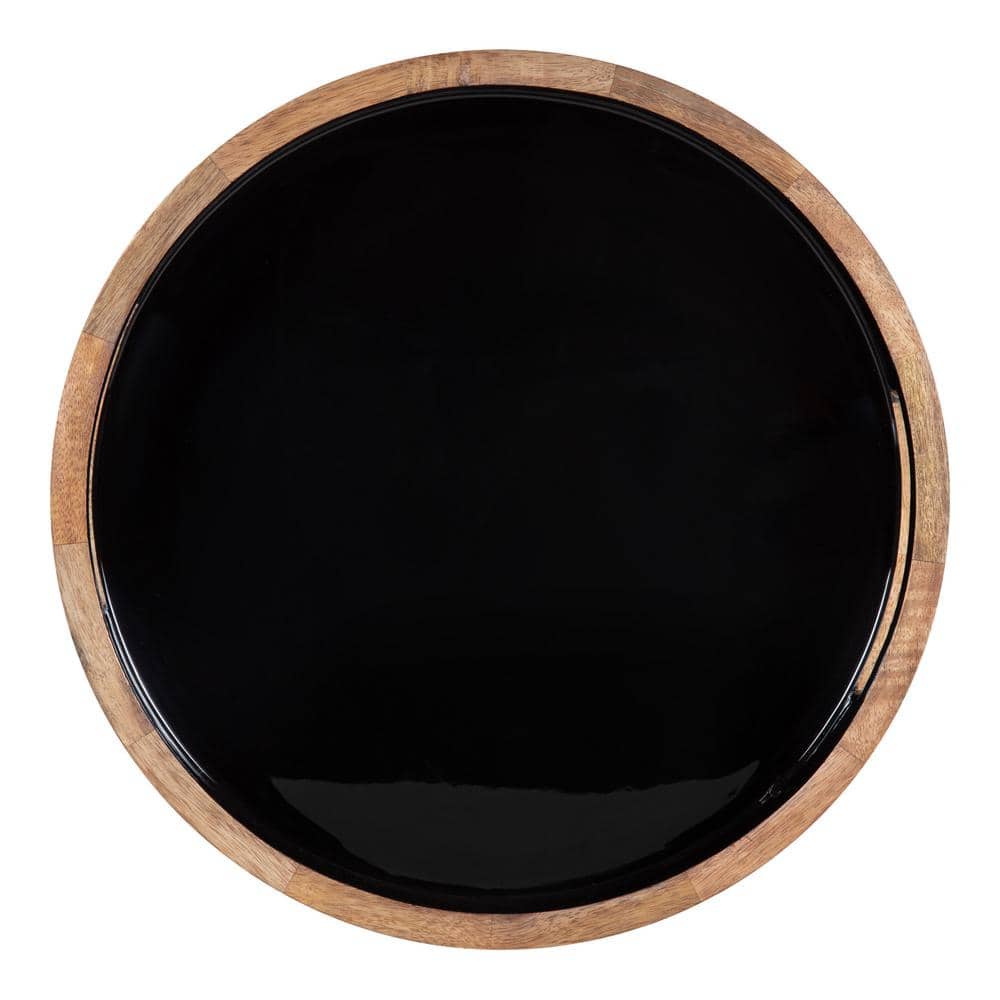 Natural and Black Round Mango Wood Tray with Handles