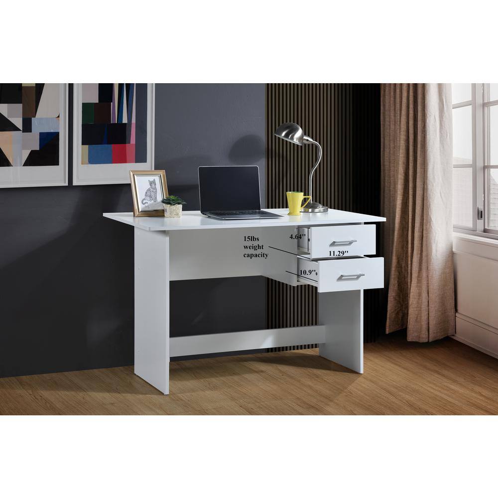 White Engineered Wood Writing Desk with Two Drawers