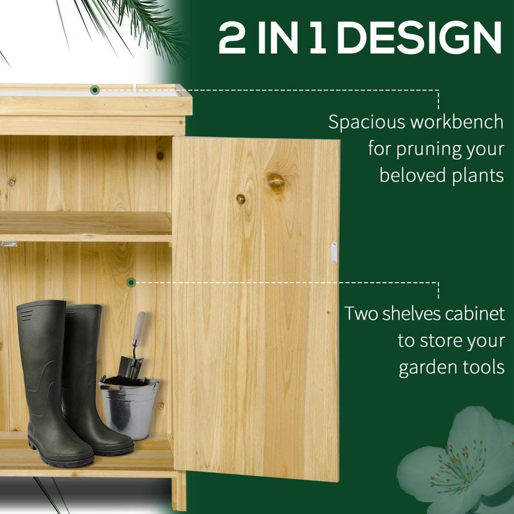 Natural Wood Outdoor Storage Shed with Shelving