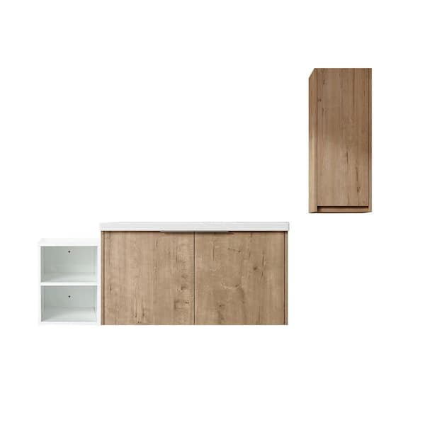 UPIKER Combined 47.4 in. W X 18.1 in. D x 19.3 in. H Floating Bath Vanity in Imitative Oak with White Resin Vanity Top