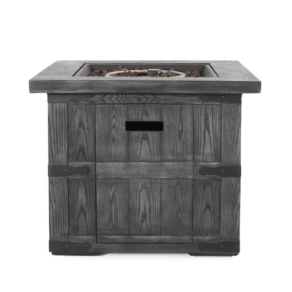 JimsMaison 30 in. W x 24 in. H Metal Gas Burning Square Outdoor Patio Fire Pit in Grey