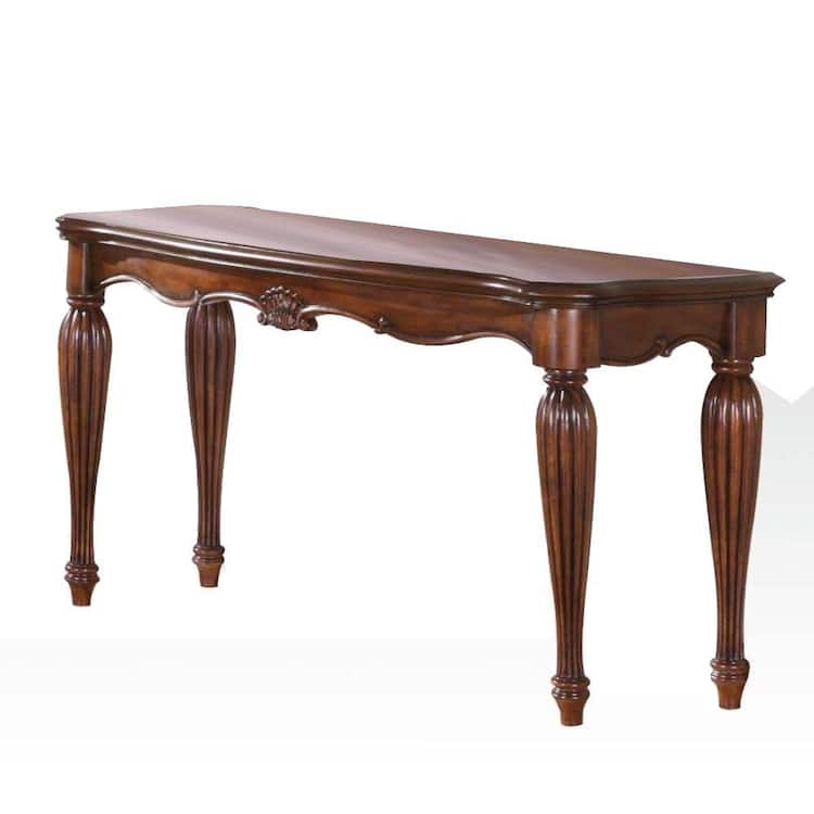 Benjara 54 in. Cherry Brown Standard Rectangle Wood Console Table with Carved Details
