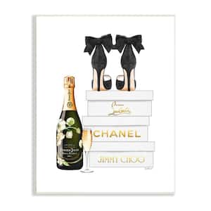 Champagne Bubbly Black Heels Glam Shoe Boxes By Amanda Greenwood Unframed Print Abstract Wall Art 13 in. x 19 in.