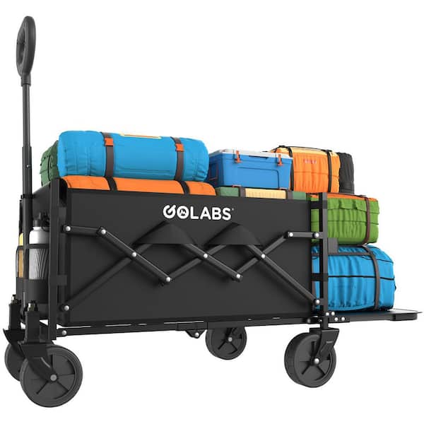 4.3 cu. ft. Foldable Metal Wagon w/Extended Tailgate - Collapsible Cart for Camping, Garden, Sports and Groceries