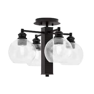 Albany 17.5 in. 4-Light Espresso Semi-Flush with Clear Bubble Glass Shades