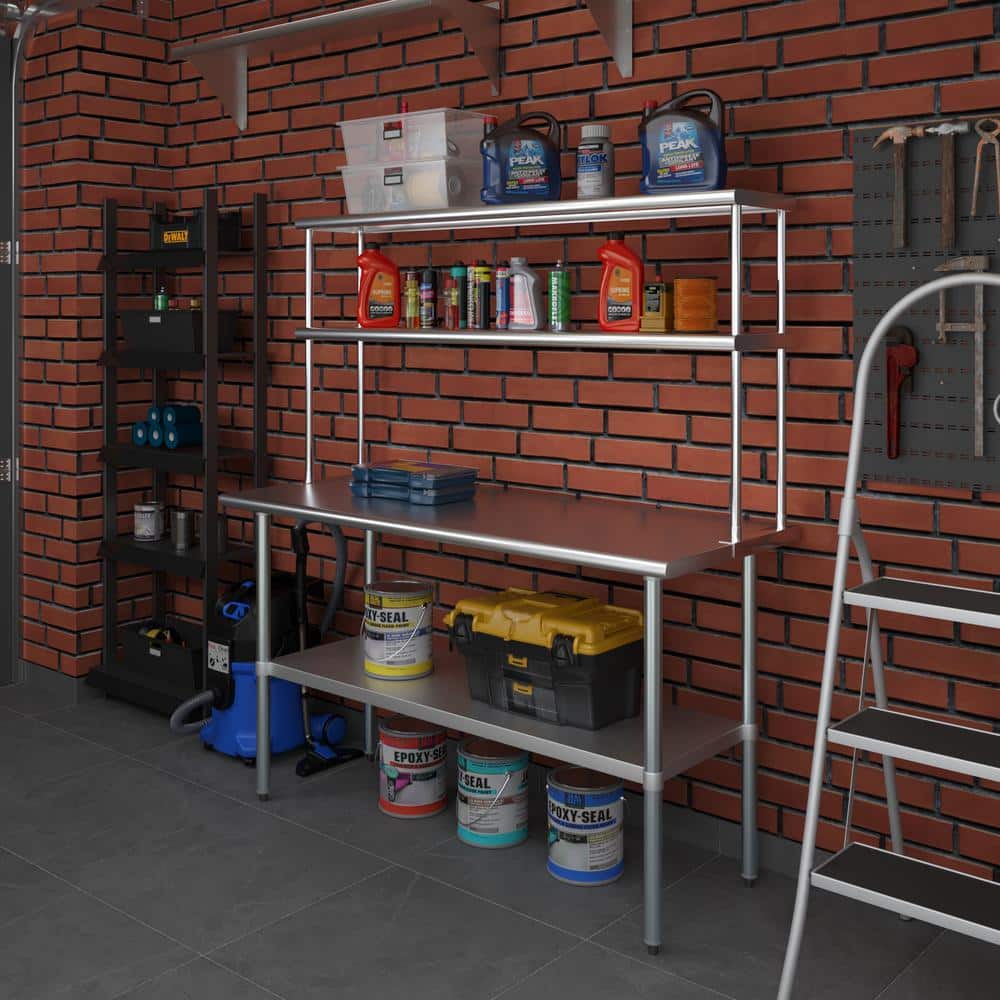 60" Stainless Steel Double-Tier Adjustable Kitchen Shelf