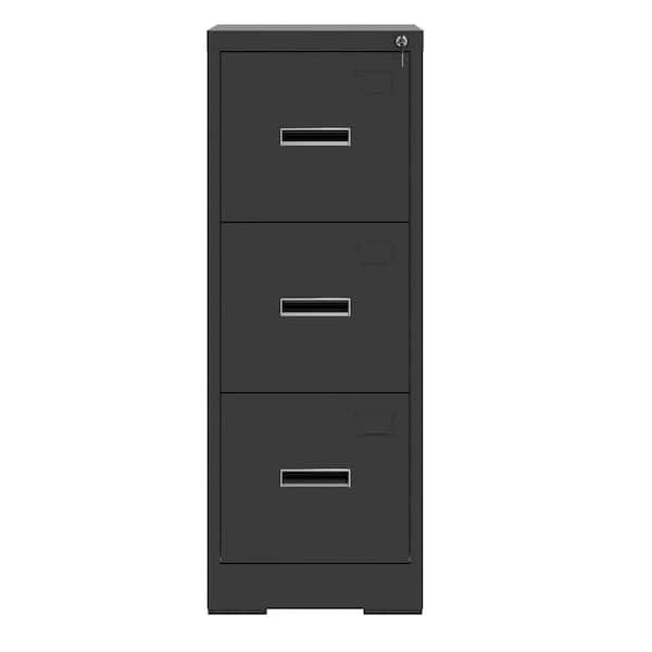 17.7 in. W 3 Drawer Metal File Cabinet with Lock and Card Slot, Black Filing Cabinets, Modern Tool Cases for Home Office
