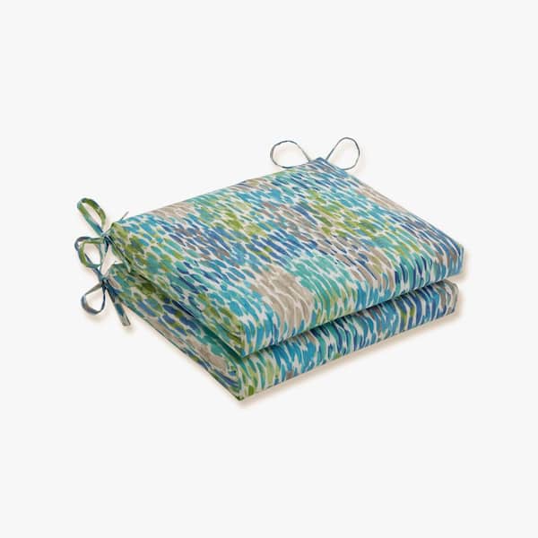 Pillow Perfect 18.5 x 16 Outdoor Dining Chair Cushion in Blue/Green/Grey (Set of 2)