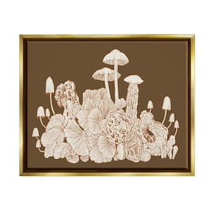 Mushroom Cluster Sketch Brown Boho Forest Forage by Ziwei Li Floater Frame Nature Wall Art Print 31 in. x 25 in.