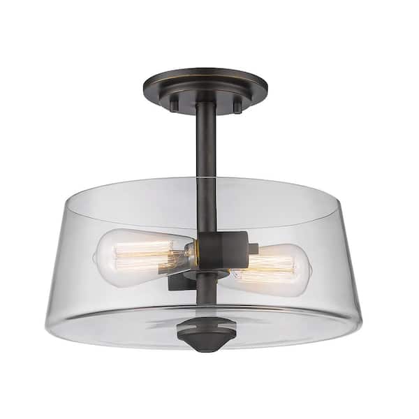 Unbranded Annora 12 in. 2-Light Olde Bronze Semi Flush Mount Light with Clear Glass Shade with No Bulbs Included