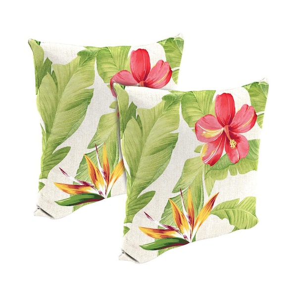 Jordan Manufacturing 18 in. L x 18 in. W x 4 in. T Outdoor Throw Pillow in Monsoon Ivory (2-Pack)