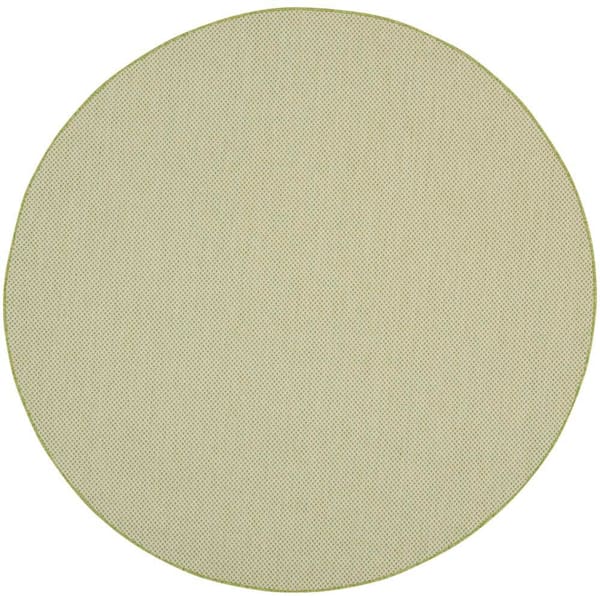 Nourison Courtyard Ivory Green 6 ft. x 6 ft. Round Solid Geometric Contemporary Indoor/Outdoor Area Rug