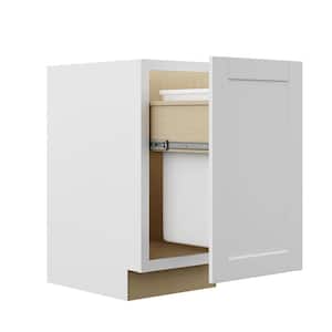 Shaker 18 in. W x 24 in. D x 34.5 in. H Assembled Pull Out Trash Can Base Kitchen Cabinet in Satin White