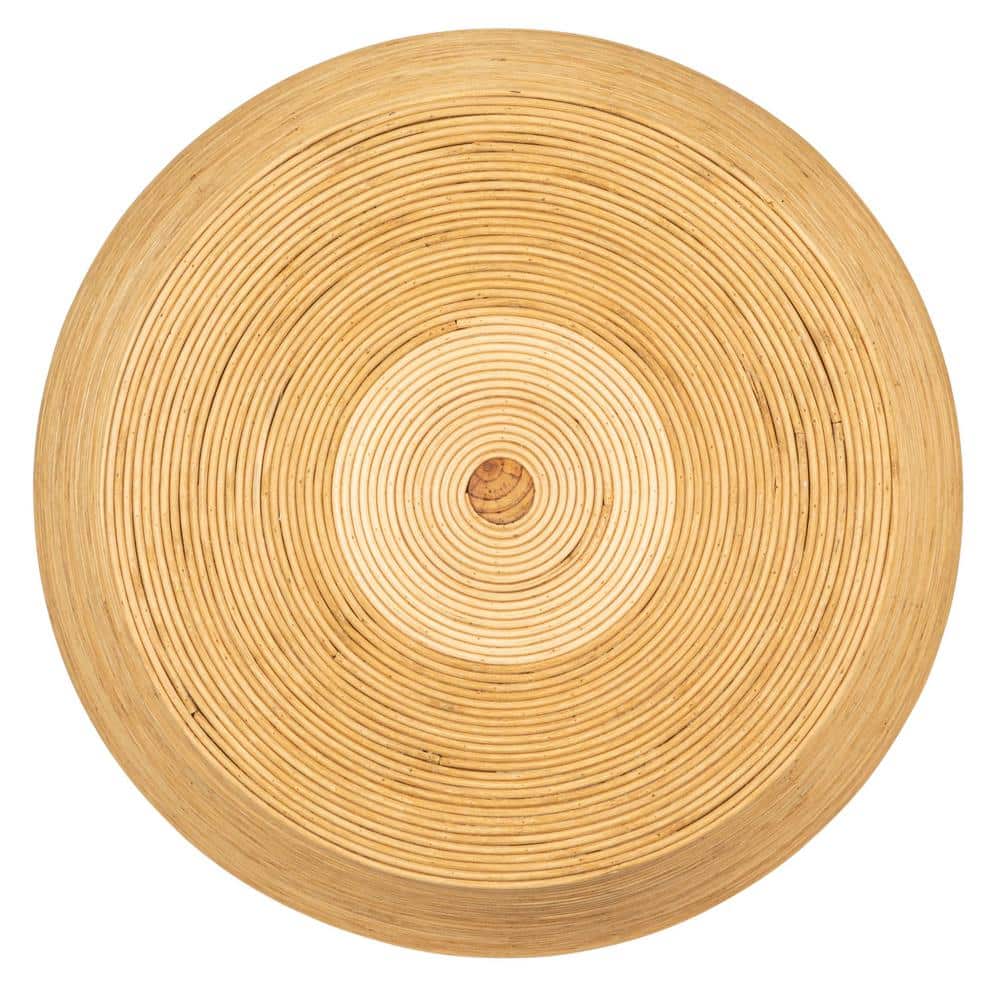 Natural Rattan Round Barrel Accent Table with Wood Frame