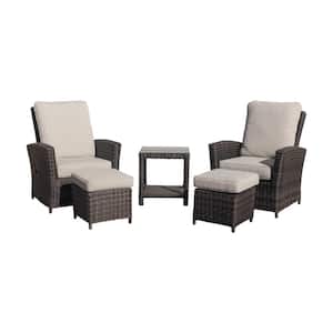 Cheshire 5-Piece Aluminum Recline Chat Set with Ottomans with Cream Cushions