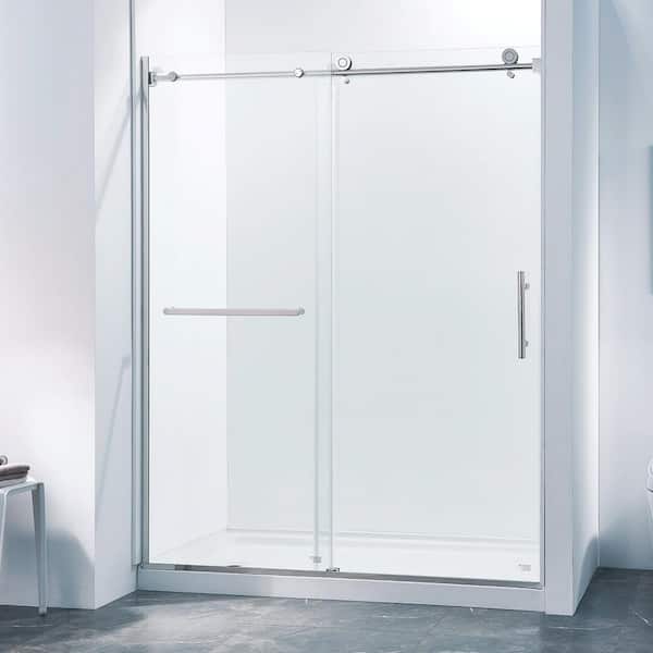 Unbranded 60 in. W x 75 in. H Sliding Semi-Frameless Shower Door in Chrome Finish with Clear Glass