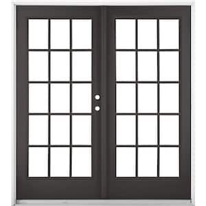 72 in. x 80 in. Black Left-Hand Outswing Fiberglass Full Lite LOE 15 Lite GBG Glass Hinged Patio Door