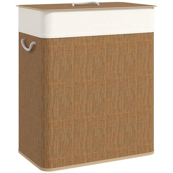 Brown 24.8 in. x 20.5 in. x 12.6 in. Bamboo Contemporary Rectangle Laundry Room Hamper with Rope Handles and Liner