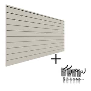 96 in. H x 48 in. W PVC Slatwall Panel Set Sandstone Mini Bundle (1-Panel Pack 10-Accessory Pack)