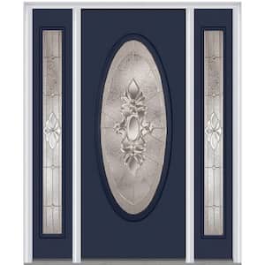 68.5 in. x 81.75 in. Heirlooms Left-Hand Oval Lite Decorative Painted Fiberglass Smooth Prehung Front Door w/ Sidelites