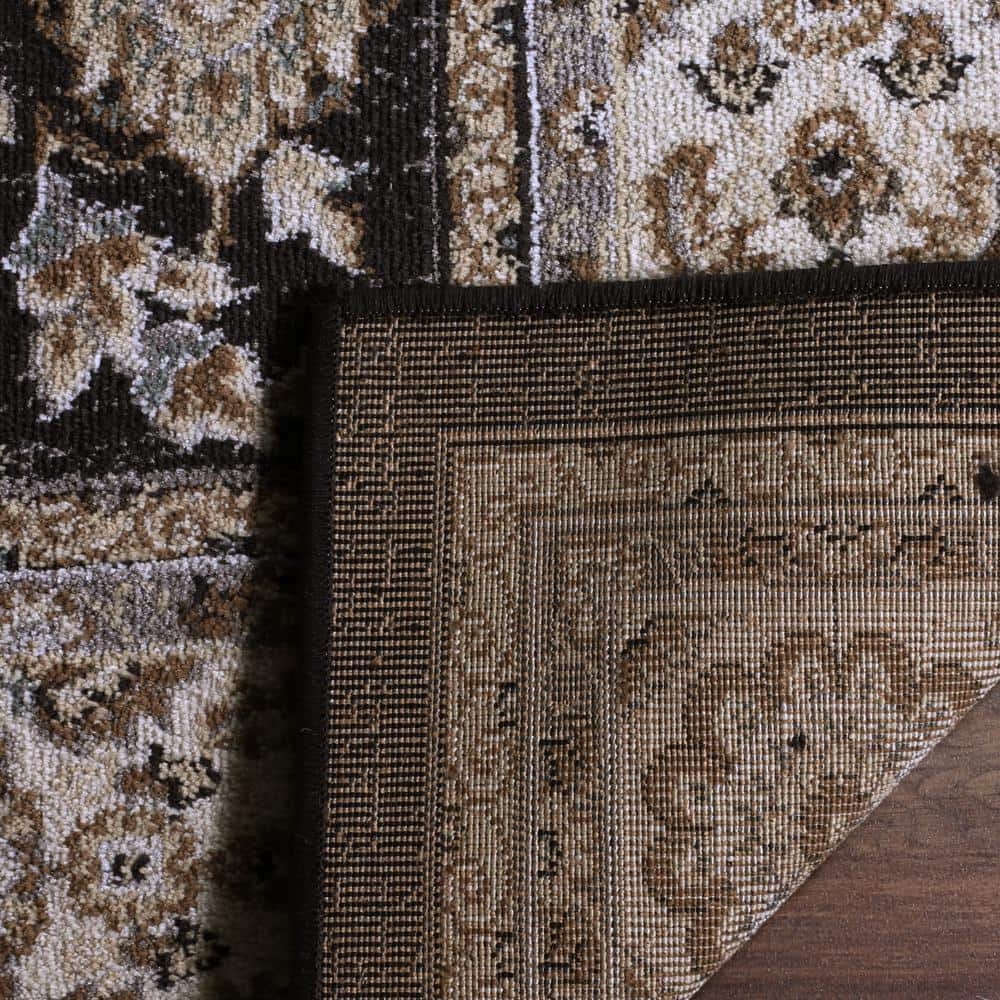 Anthracite and Cream Floral Synthetic 8' x 10' Area Rug