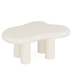 Allan 39.3 in. White Kidney-Shaped Engineered Wood Coffee Table with 4 PVC Legs