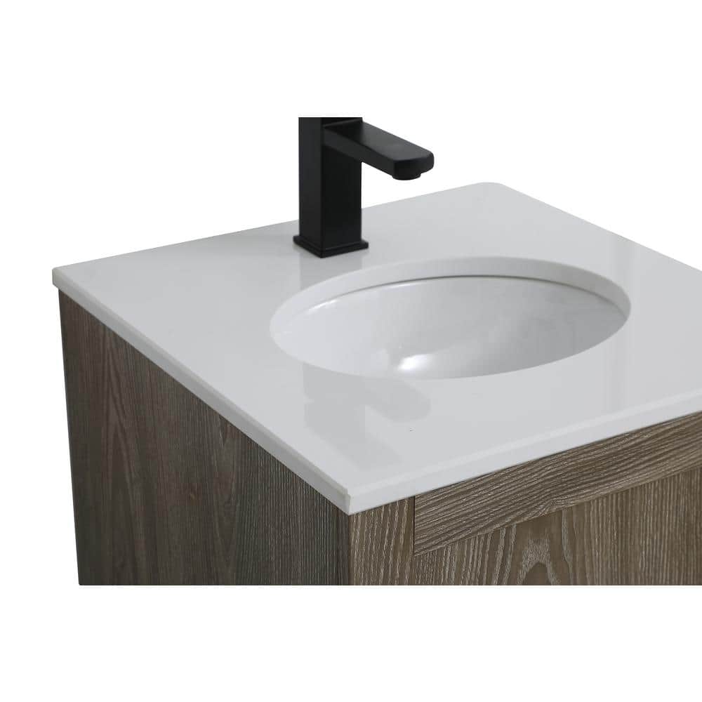 Weathered Oak 18" Single Bathroom Vanity with Porcelain Sink