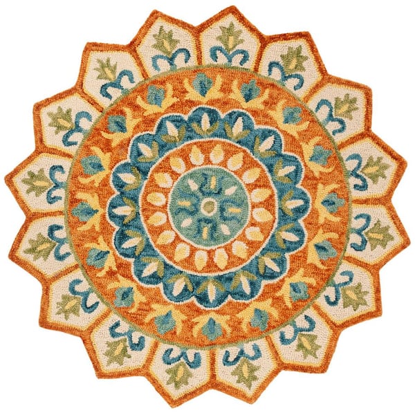 SAFAVIEH Novelty Rust/Ivory Doormat 3 ft. x 3 ft. Floral Border Round Area Rug