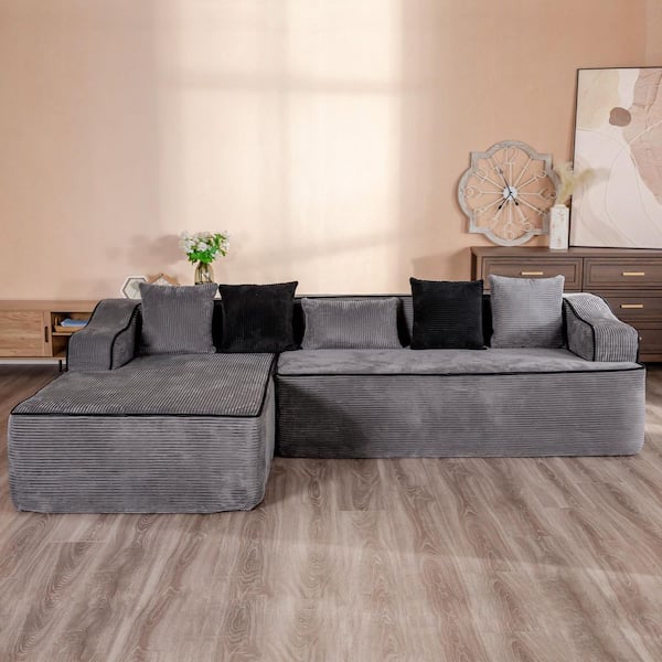 104.34 in. W 2-Piece Corduroy Fabric L-Shaped Sectional Sofa in. Gray, No Installation Required