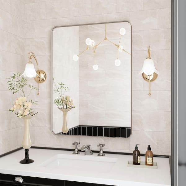 22 in. W x 30 in. H Premium Aluminum Framed Rectangular Bathroom Vanity Wall Mirror in Brushed Nichel