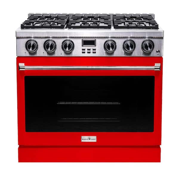 Pro-Style 36 in. 6-Burner Slide-in Gas Range with Convection in Stainless Steel with Red Oven Door