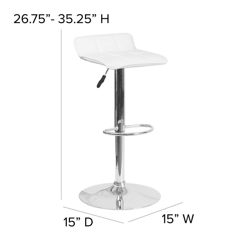 White Vinyl Adjustable Swivel Backless Barstool with Chrome Base