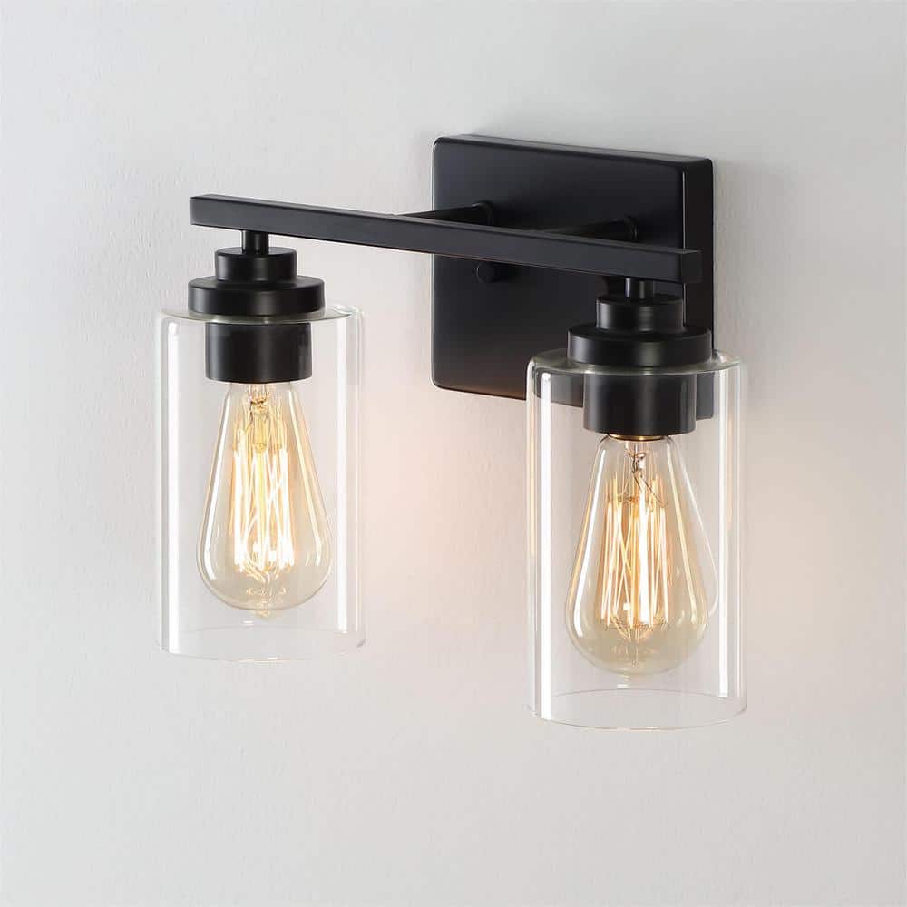 Black Steel 2-Light Dimmable Cylinder Vanity Light