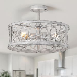 18.11 in. W Flush Mount Ceiling Light 3-Light Gray Caged Chandelier, 3 x E26, Bulb Not Included