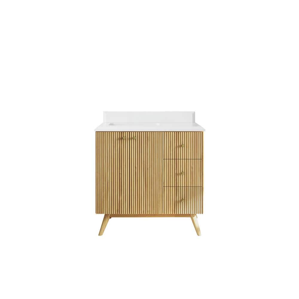 Pasadena Teak 36 in. W x 22 in. D x 36 in. H Left Offset Sink Bath Vanity in Light Teak with 1.5 in. White Quartz Top price history on PriceWatchPro