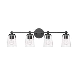 Lauryn 30.5 in. 4-Light Matte Black Vanity-Light with Clear Seeded Shade