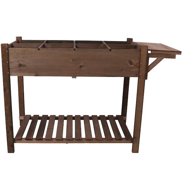 Siavonce 49 in. x 22 in. x 32 in. Raised Garden Bed, Wood Elevated Planter with 8 Grids Divider and Protective Liner, Coffee