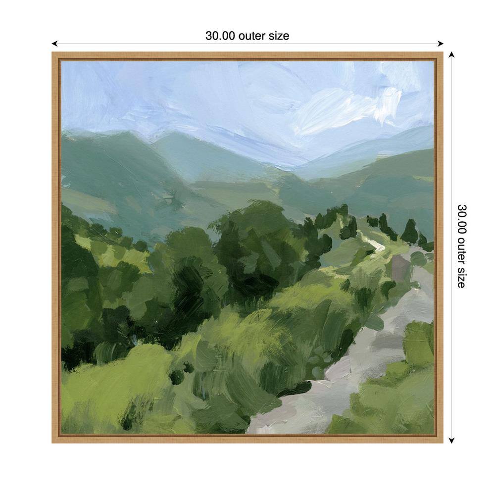 Tree Lined Path Landscape Canvas Print with Brown Frame