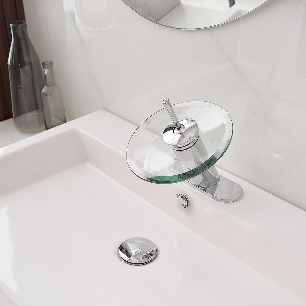 Polished Chrome Single Handle Waterfall Bathroom Faucet with Glass Spout