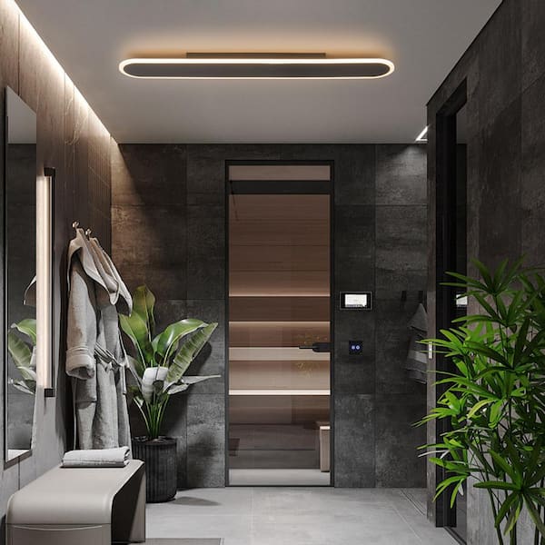 Lumin 39.4 in. W Modern Matte Black Long Integrated LED Flush Mount Low Profile Ceiling Light Warm 3000K for Hallway